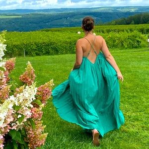 Nasty Gal, Green pleated maxi dress, size 4